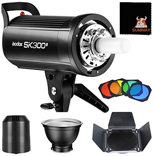 GODOX SK300II 300Ws GN58 5600K Studio Strobe Light Bowens Mount Monolight Flash with BD-04 Barn Door Color Filters Reflector Set
