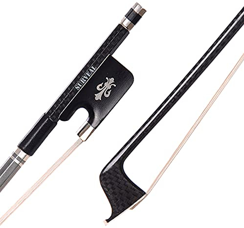 SURVEAL 4/4 Cellobogen Fiddle Bow gut ausbalanciert Ribstop Kohlefaser Rundstab Ebenholz Frosch AAA Mongolei Syberia Pferdehaar (4/4)