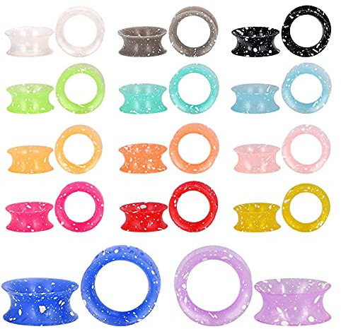 Longbeauty 28 Stück Mehrfarbige Silikon Tunnel Ohrtunnel 6mm-14mm Flesh Tunnel Set 14 Paar Piercing Ohrringe Plugs Weiche Silikon Schmuck Körperschmuck Bunt Double Flared, 12mm