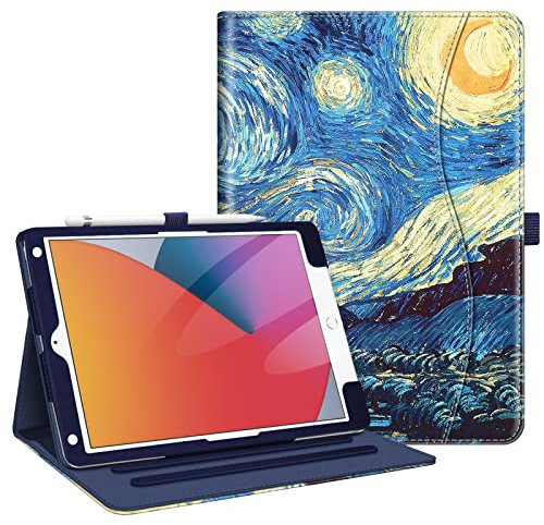 FINTIE Custodia per iPad 9a/8a/7a generazione (2021/2020/2019) da 10,2 pollici - [Protezione angolare] Custodia con supporto multi-angolo con tasca e portapenne, spegnimento automatico, notte stellata