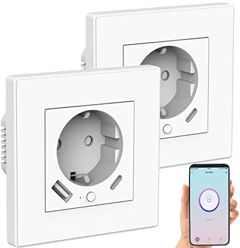 Luminea Home Control Smart-WiFi-Steckdose: 3er-Set WLAN-Unterputzsteckdosen mit App, je 1x USB A, 1x USB C, 2 A (WLAN Steckdose Up, Steckdose mit USB-Buchse)