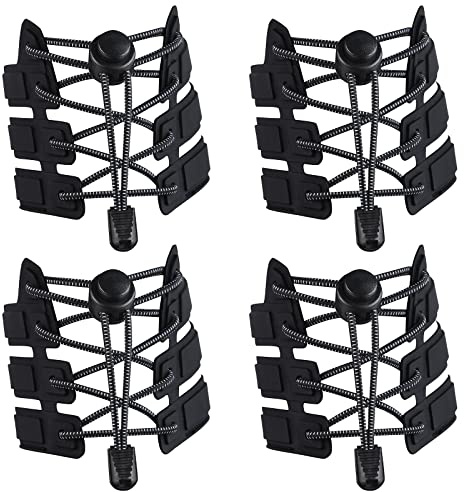 flintronic Skosnören utan knytning, 4 par elastiska skosnören träningssnören, justerbara skosnören för sneakers, vandringsstövlar och vardagsskor – barn och vuxna – en storlek passar alla, #5 Svart*4,