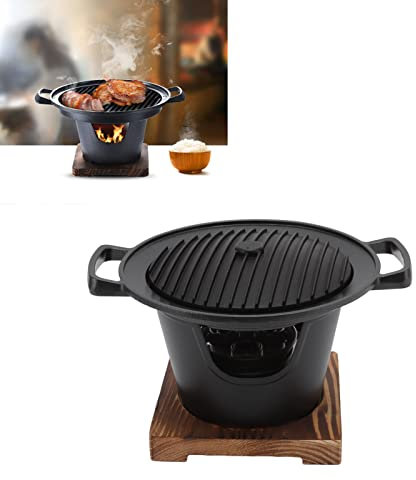 Kuuleyn Gril à Charbon De Table, Gril De Table sans Fumée, Gril Hibachi Cadre en Bois sans Fumée en Alliage D'aluminium Assemblage Facile Gril à Charbon Portable pour Camping, Barbecue à la Maison