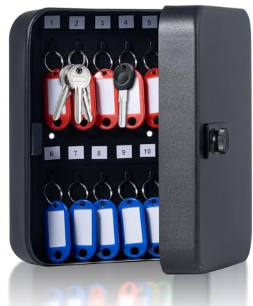 Youyijia Key Cabinet Wall Mounted 48 Cabinet Safe - Solid Steel Security Storage Box Outdoor Keysafe Lockbox for Home Office (20 Centilitres, Black)