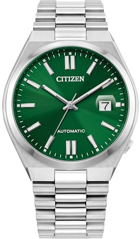 Citizen Orologio automatico Tsuyosa sportivo di lusso da uomo cinturino in acciaio inossidabile color argento e cassa 3 lancette e data 42 ore riserva di carica