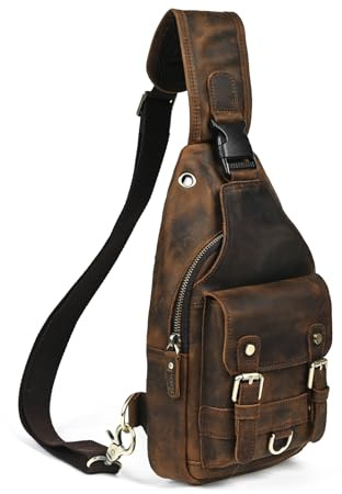 Handadsume Wasserfeste Leinwand + Leder Wandern Reisen Tagesrucksack Sling Crossbody Dreieck Brust Pack Tasche für Männer Frauen FB8013