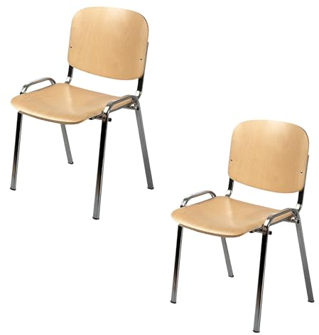 Topsit 2er Set Besucherstuhl, Bequemer Konferenzstuhl, stapelbar, mit Sitz und Rückenlehne aus Holz. (Chrom Gestell)