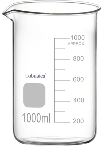 Labasics Glass Beaker, 1 Pack Borosilicate Glass Graduated Low Form Griffin Beaker with Pouring Spout Lab Beaker, 1000 ml, High temperature resistance, Laboratory use