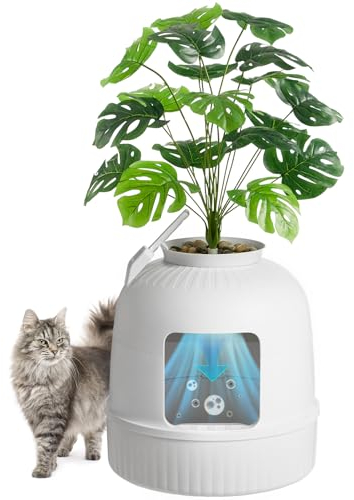 Lifewit Katzenklo Blumentopf mit Pflanze & Schaufel, Katzenklo Versteckt, Katzentoilette XXL mit Geruchskontrolle & Kohlefilter, Wohnzimmer, Schlafzimmer, Ecke, Weiß