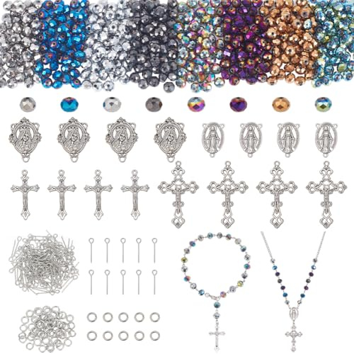 PH PandaHall Rosenkranz Schmuckherstellungs 1064 Teiliges Set Zur Herstellung von Halsketten Rosenkranz Gebetsherstellungszubehör Erstkommunion Halskettenset Für Ostern Armband Schmuckherstellung
