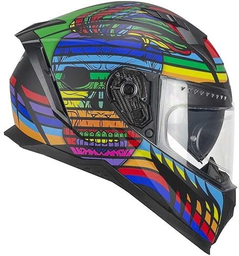 CGM Helmets Integralhelm 311X Blast Skull, Farbe Schwarz und Blau, matt, Antibeschlag-Visier, vollständig zugelassen 22.06 mit SV für Motorradfahrer, Unisex (XS 53/54)
