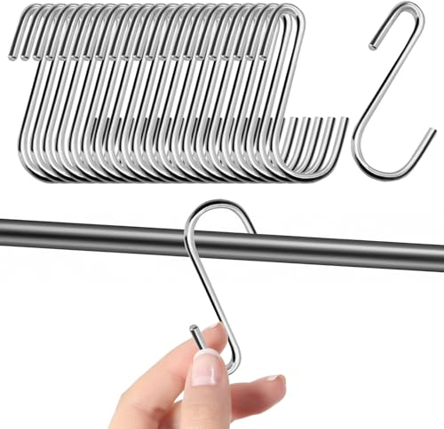 GOTRUST S Hooks for Hanging, 22Pcs Heavy Duty Stainless Steel S-Hook, Small S Shaped Metal Hooks, Anti Rust S-Shaped Hook for Pots, Pans, Plants, Closet Clothes Bags Towels Kitchen