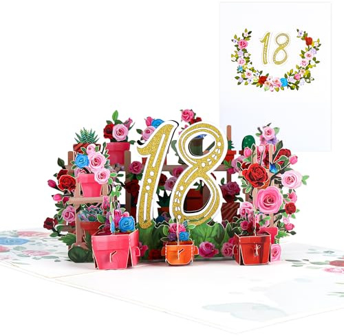Pop-Up-Karte zum 18. Jahrestag, Geburtstagskarte, Karte zum 18. Hochzeitstag, Blume Pop Up Grußkarten, 3D Pop Up Karte Geburtstag Grußkarte für Frauen Mütter Ehefrau Männer Freunde