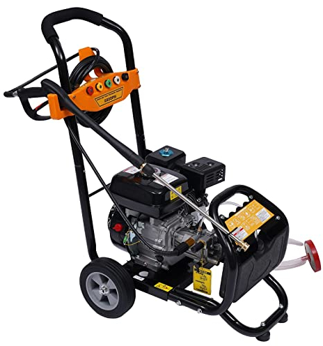 KinHall Benzin Hochdruckreiniger Set, 7.5PS 2465PSI Profi Benzin Hochdruckreiniger, mit 8m Schlauch und 5 Düsenaufsätze Gartenreiniger