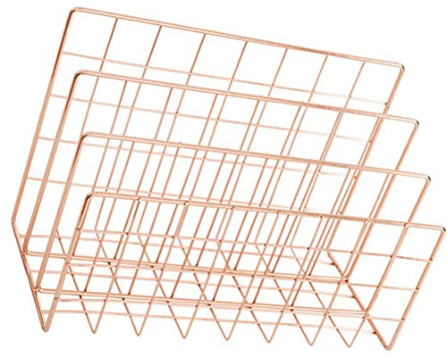 Fabater Schreibtisch-Bücherregal aus Eisen, Offenes Design mit Polierten Ecken, 3 Briefablagen für den Heimgebrauch (Roségold)