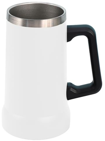 FOGARI Isoliert Bierkrug mit Griff 710ml, Edelstahl Bierglas Groß Thermobecher Metall Bierbecher, Geboren für das Oktoberfest (Marine Blau) (Weiß)