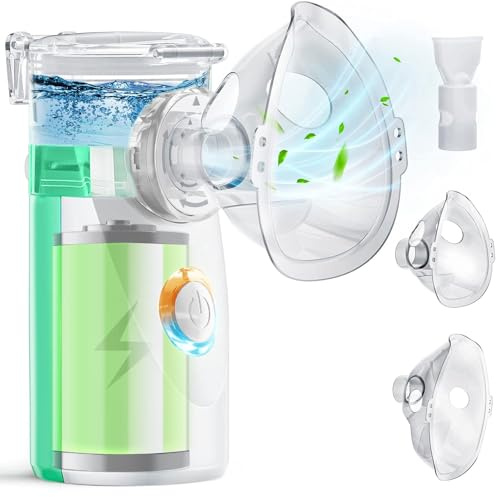 Nebulisateur pour Adultes, Nebulisateur Portable Rechargeable pour Bébé et Enfants, Inhalateur Aerosol Silencieux avec 2 Masques et Embout Buccal