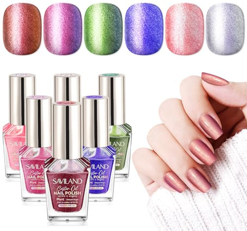SAVILAND Nagellack Set 6PC Chamäleonfarben: 10ml Holographische Nagellacke mit Nicht Giftiger Formel Chrom Metall Lack mit Ricinusöl & Vitamin E Lufttrocknender Glitzer Nagellack Geschenkset