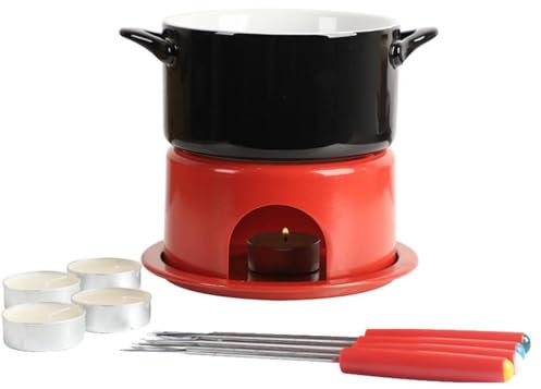 KANLVU 500ml Appareil Fondue Chocolat Céramique Accueil Set à Fondue Au Chocolat Beurre Service à Fondue Au Fromage avec 4 Fourchettes à Tremper 4 Bougie(Black A)