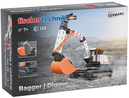 fischertechnik Digger 576104 – pedagogisk byggleksak, grävmaskins-leksakssats för barn från 7 år, orange