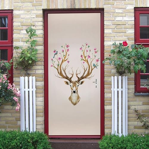 Türaufkleber Türtapete Türbilder Türposter Selbstklebend 3D Pflanzen Blumen Tiere Elch 80 X 200 Cm Pvc Wasserdicht Abnehmbare Wandbilder Für Schlafzimmer Haus Bad Wc Büro n - -20408580567977
