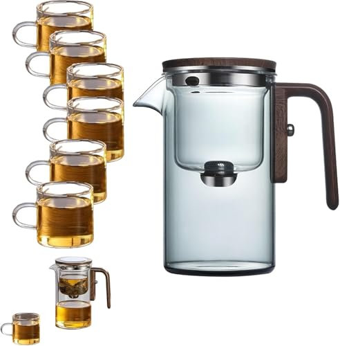 Tekanna i glas med sil, vattenavskiljande tekanna i glas med trähandtag, Enchantipot Magic tekanna, tekanna i glas med infuser, Witchcraft Tekanna kopp, Magical tekanna med infuser, Grå, 520