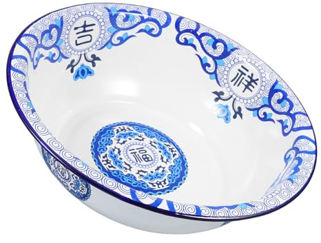 Vaguelly Vintage Versatile Use Enamelware Large Capacity Blue Mixing Bowl Enamel Basin Resistant to Tear for Household Kitchen Soup Serving and Washing Vegetables