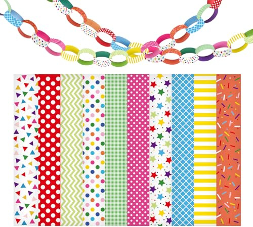 Morcheiong 600 cadenas de papel de feliz cumpleaños, tiras de papel para aula, hogar, fiesta, suministros de decoración