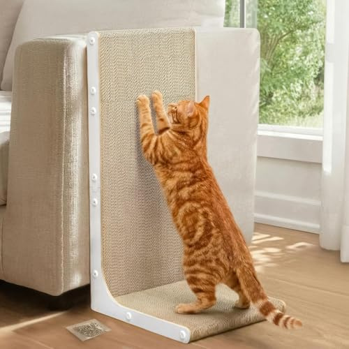 Rascador para Gatos en Forma de L 58cm, Cartón de Rascado Vertical para Gatos, con Hierba Gatera & Pegatinas, Mueble Rascador de Cartón Resistente para Pared y Esquina, Tamaño Grande