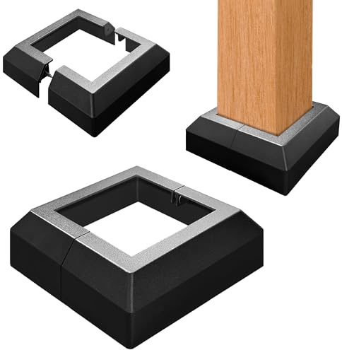 2 Pack 4X4IN Aluminum Split Deck Post Base Cover, Solid Fence Trim Skirt, Post Foot Protection Replacement for Porch Stairs Outdoor Decor Railing (6.5x6.5IN Outer Size) Matte Black