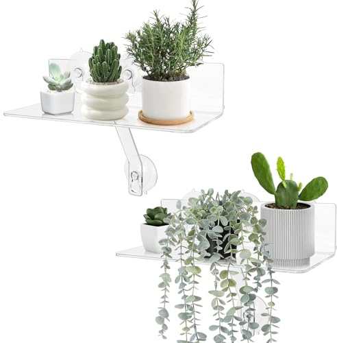 Lot de 2 étagères décoratives en acrylique avec ventouse, pour plantes, fleurs, pots de fleurs, pour décoration de salon, balcon, chambre, chambre à coucher