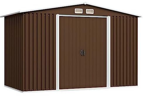 Refined Caseta de Jardín Cobertizo de Patio Almacenaje Contenedor Casita Terraza Parque Exterior Protector Trastero Garaje 257x205x178cm Metal Marrón