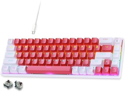 abucow 65% Wired Mechanical Keyboard – 68-Key Gaming keyboard Compact Layout, Full Anti-Ghosting, Brown Switch Swappable Red White Keycaps, for Windows/Mac