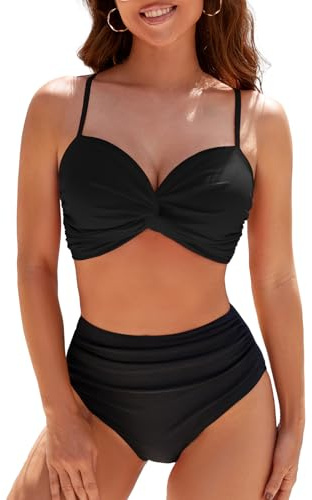 Adigaber Maillots de Bain Deux Pièces pour Femme Grande Taille Haute Bikini | Devant Torsadé，Rembourrages amovibles，Contrôle du ventre，Bretelles réglables，Respiran，Séchage rapide，Plage，Sexy, Push-up