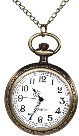 JewelryWe Muttertagsgeschenk Retro Taschenuhr mit Kette Damen Herren Analog Quarz Kettenuhr Vintage Uhr Anhänger mit Halskette Geschenk für Frauen Männer