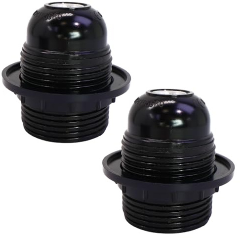 kwinfei 2PCS E27 Lamp Holder Black Bakelite Edison Screw Light Fitting with Shade Ring ES E27 Bulb Holder for Table Lamp Screw Socket Adapter for DIY Lighting Projects, 230V 4A