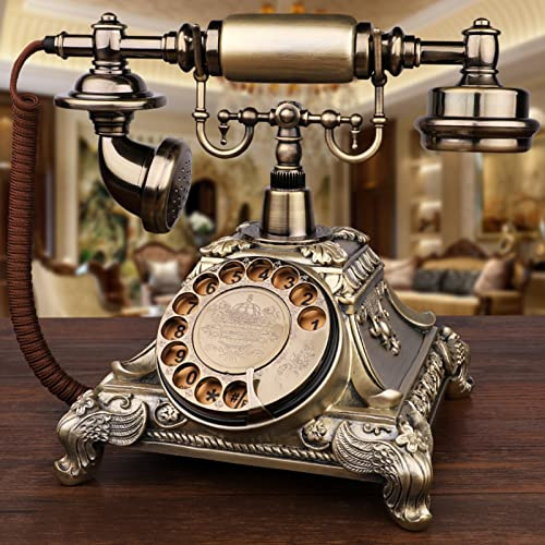 JYBNBBE Teléfono Retro clásico, teléfono con Cable de Estilo Vintage, teléfono Fijo para Oficina en casa, teléfono de Escritorio con dial Giratorio Antiguo y función de remarcación, latón.