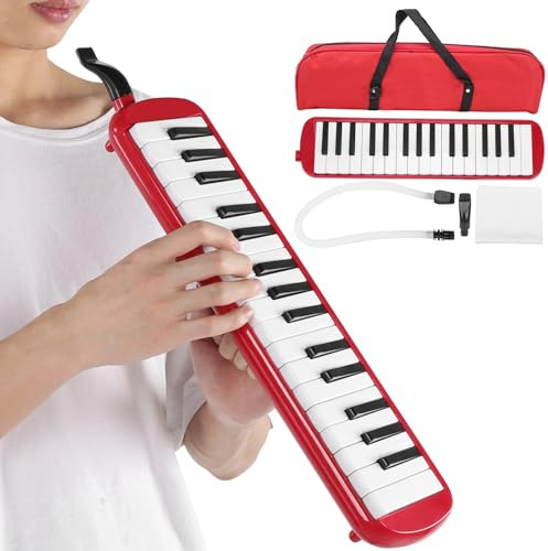 Tyenaza Melódica de 32 Teclas, Melodica Instrumento Musical de Viento Clave, Melódica con Estuche y Boquilla Instrumento, para Principiantes, Artistas Profesionales, Amantes de la Música(Roja)