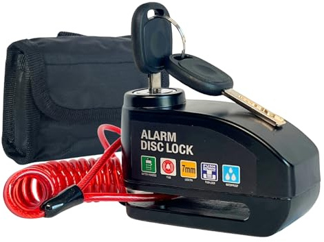 RAMCI ESSENTIALS Bloccadisco Per Moto Con Allarme Sonoro 110dB, Lucchetto Antifurto Scooter E Moto, 2 Chiavi Di Sicurezza, Cavo Reminder 1.5m E Borsa Per Trasporto