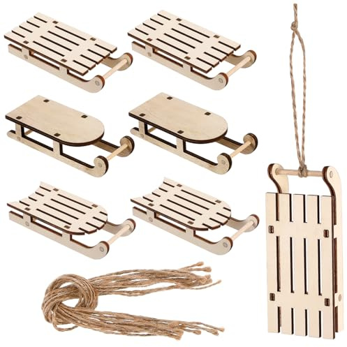 DIKACA 9 Stück Unfertige Holzschlitten Deko Teiliges Miniatur DIY Weihnachtsdeko Schlitten aus Natürlichem Holz für Wohn und Arbeitszimmer Tischdekoration Festliche Atmosphäre