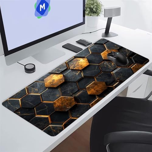 Tappetino Mouse XXL Gaming 1200x600x2 mm Geometria Grigio Gialla Tappetino per Mouse Grande Cuscinetto per Tastiera Grande da Scrivania Gaming Mousepad Lavabile per Ufficio e casa