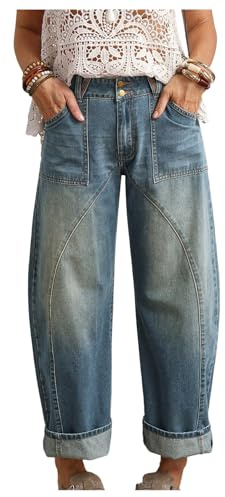 Floerns Women's Straight Leg Mom Jeans Mid Waist Boyfriend Casual Baggy Denim Pants Blue 26