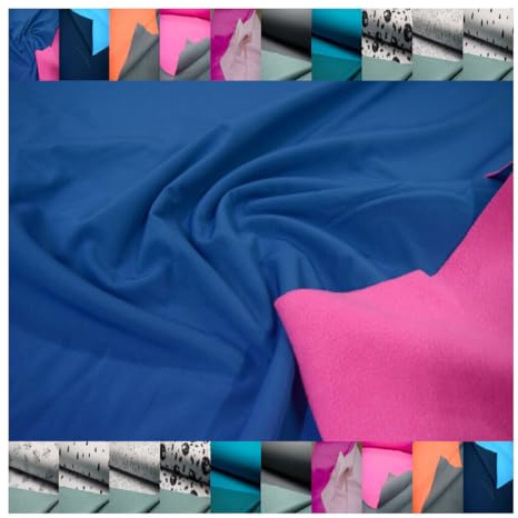 FABRICS-CITY Blau/Pink SOFTSHELL DOUBLEFACE MIT FLEECE-INNENSEITE NEOPREN-OPTIK, OUTDOOR FUNKTIONSSTOFF, 5569