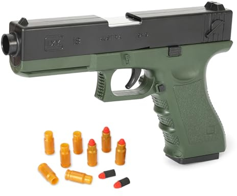 FESTICY Pistola Giocattolo per Bambini I Set Completo con 8 Bossoli e 10 Proiettili I Accessorio Realistico per Costume Cowboy, Poliziotto e Carnevale 2026 I Regalo per Feste in Maschera
