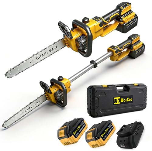 12 Electric Chainsaw Cordless with Extension Pole, 21V Battery Powered Brushless 12 Inch Cordless Pole Saw, 2 x 4.0Ah Batteries and Charger for Wood Cutting, Tree Trimming Branch Pruning