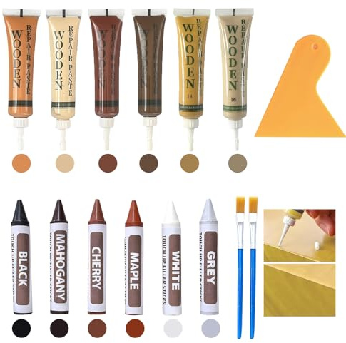 15 Pezzi Stucco Per Legno Kit Riparazione Parquet 6 Colori Di Stucco Per Legno Per Graffi Crepe E Scolorimento Su Pavimenti In Piani Di Lavoro Porte Mobili E Scale