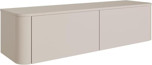 Selsey TV-Schrank 140 cm Hängendes TV-Board Mit Mattem Finish, Kaschmirfarbener Wohnwand Für Wohnzimmer, Mit MDF-Leisten, Stauraum Mit Klappen, Inkl. Sockel & Wandhalterungen, Made in Europe