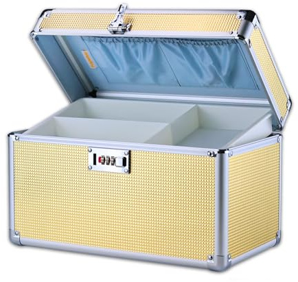 Pogianhae Combination Lock Storage Box with Handle – Multipurpose Locking Case for Home & Outdoor Use, Secure Storage for Accessories, Medicine, Cosmetics, Toys & Tools (Gold, Large)