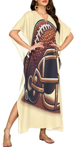 ALAZA American Football Rugby Helmet Moo Moos for Women Kaftan Dresses Plus Size Women's Cover Ups for Swimwear Beach Multicoloured