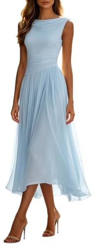 Robe d'été pour femme - Sans manches - En maille - Avec jupe oscillante - Élégante robe de soirée - Robe longue plissée - Pour les occasions festives - Respirante - Mode - Vacances - Invitées de